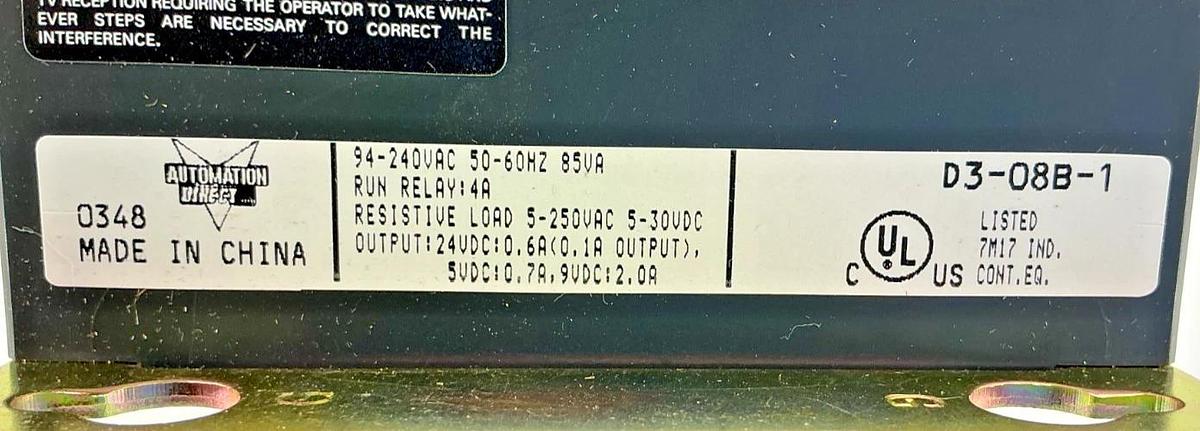 New Automation Direct D3-08B-1 I/O Module DirectLogic 305 8-Slot 110/120V No Box