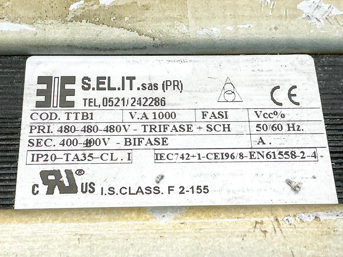 New Schweitzer S.EL.IT TTB1 Transformer 1000V.A 480V PRI 400V Sec 3PH - No Box