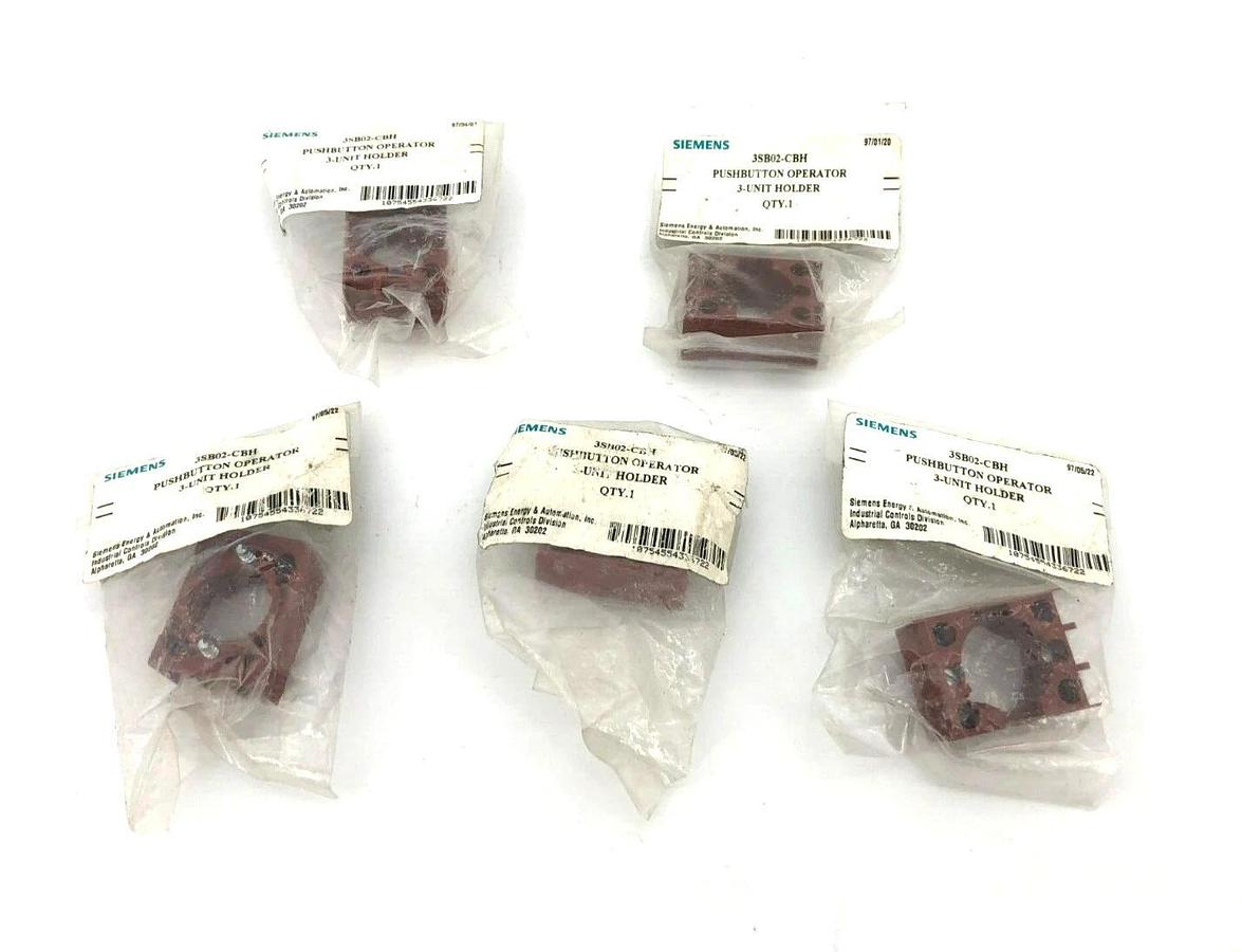 Lot of 5 New Siemens 3SB02-CBH Pushbutton Operator 3-Unit Holder