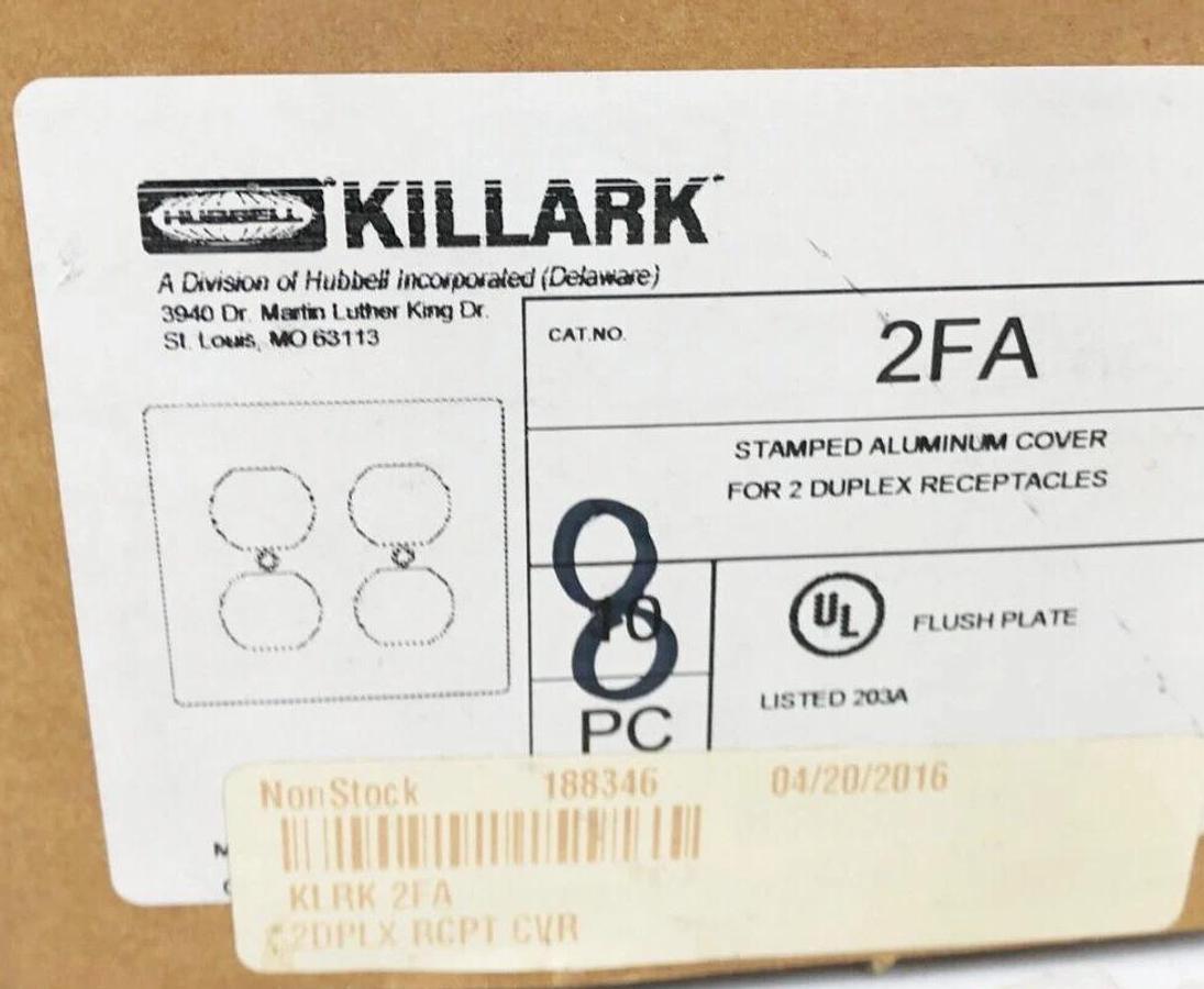 Box of 8 New Killark 2FA Stamped Aluminum Covers For 2 Duplex Receptacles