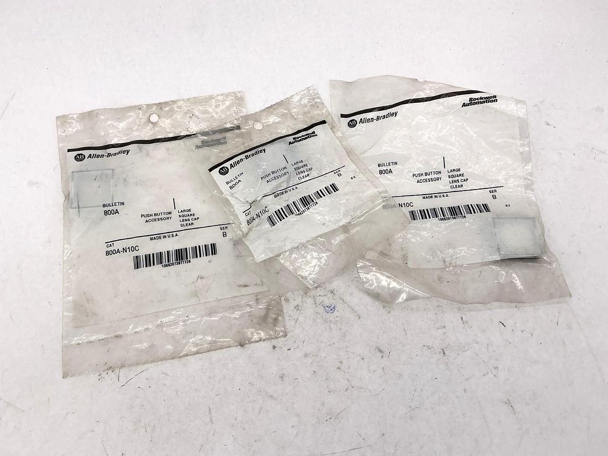 Lot of 3 New Allen Bradley 800A-N10C Pushbutton Large Square Lens Cap Clear