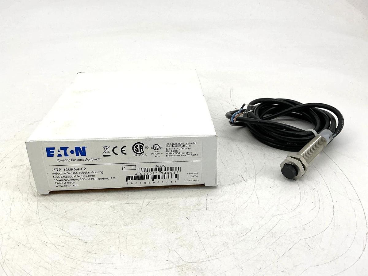 New Eaton E57P-12UPN4-C2 Ser M1 Inductive Sensor 3-Wire 10-48VDC NO Cable 2meter