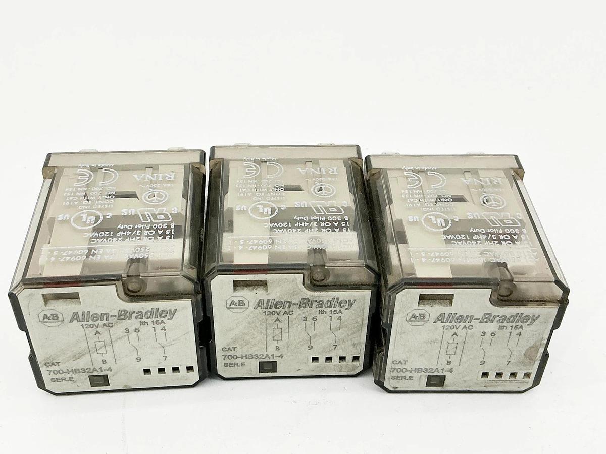 Used Lot of 3 Allen Bradley 700-HB32A1-4 General Purpose Relay 120V 15A Ser.E