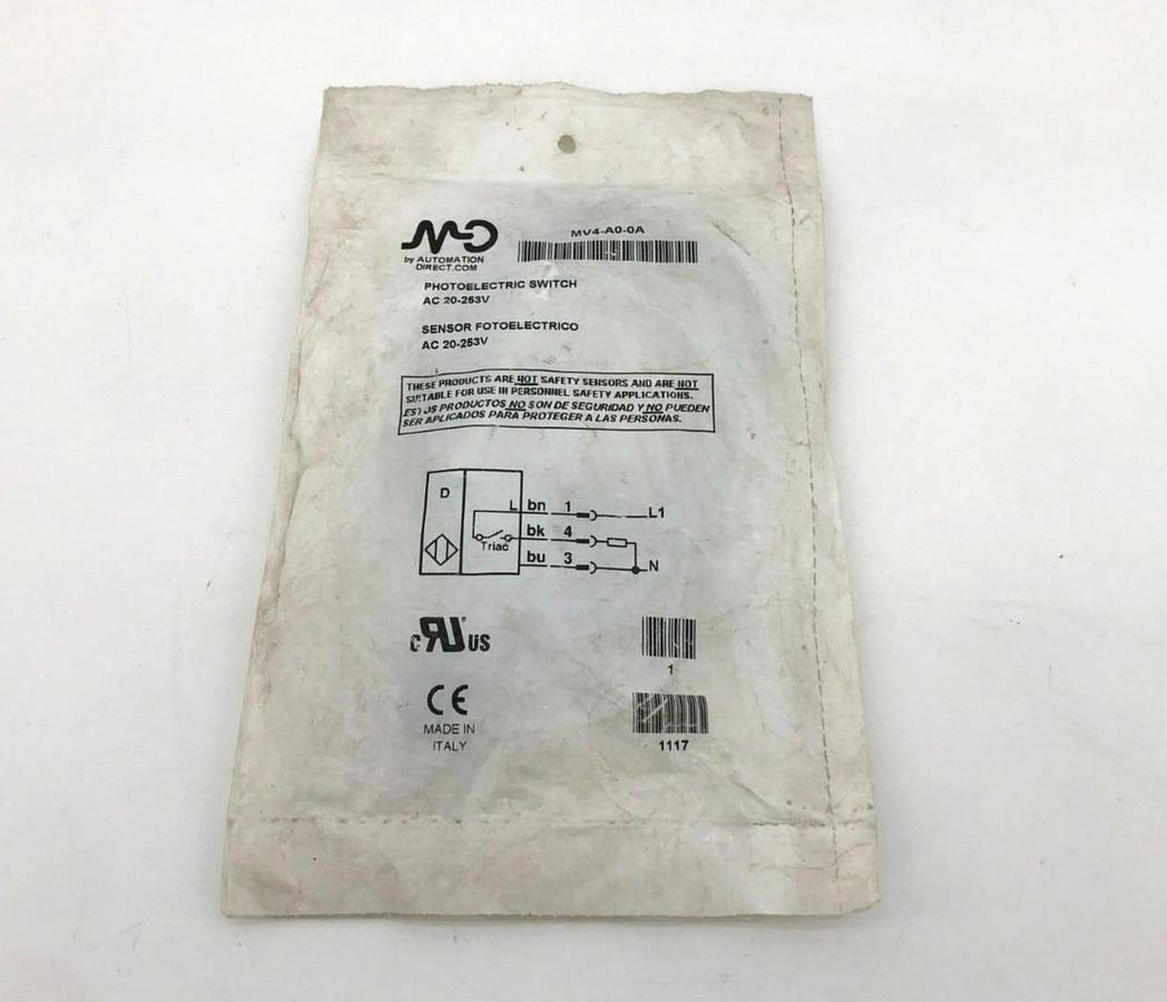 New Automation Direct MV4-A0-0A Photoelectric Sensor, 20-253VAC, 200mm Range
