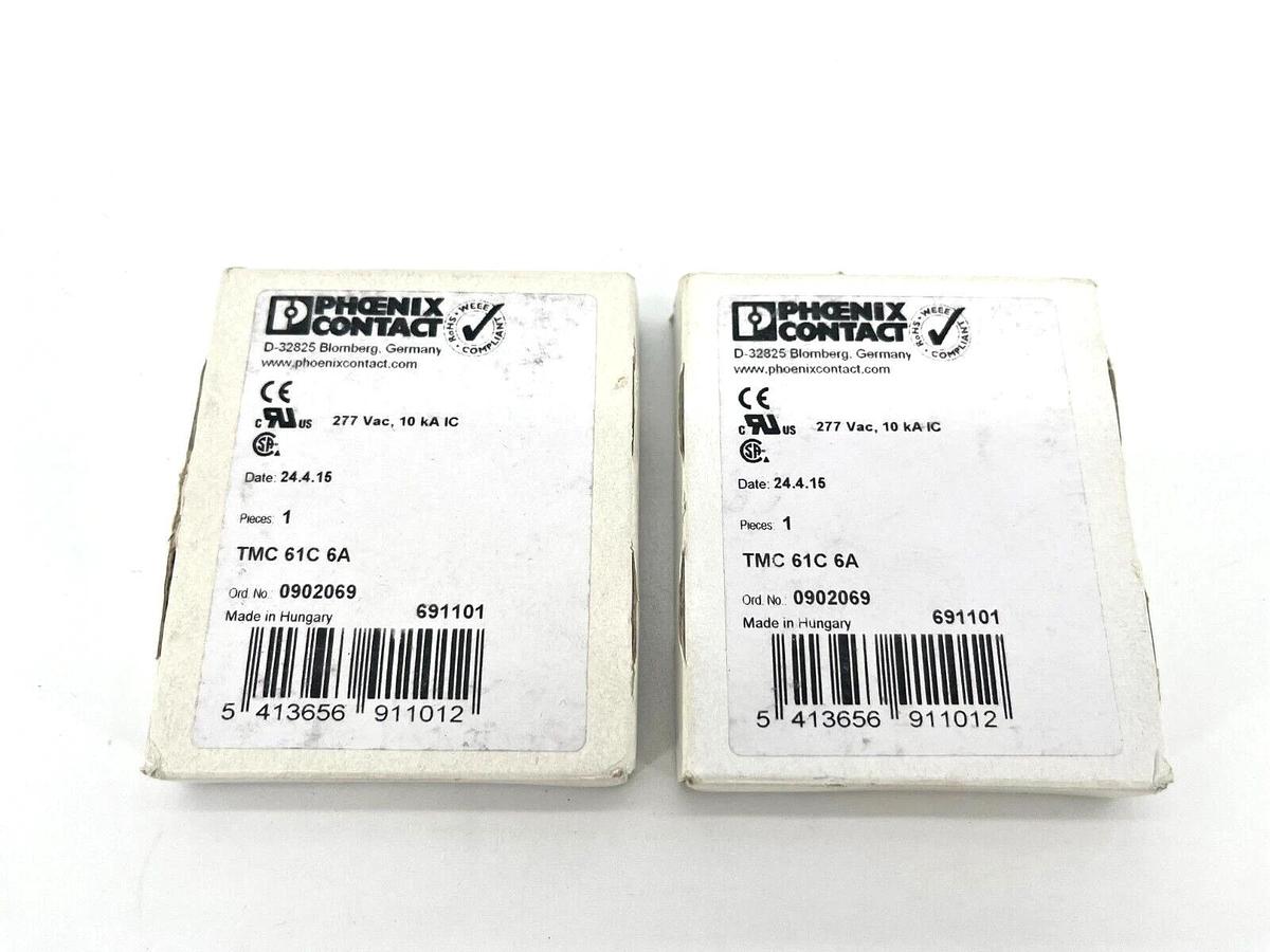 Lot of 2 New Phoenix Contact TMC61C6A Mini Circuit Breakers 6A 1P 277V 0902069