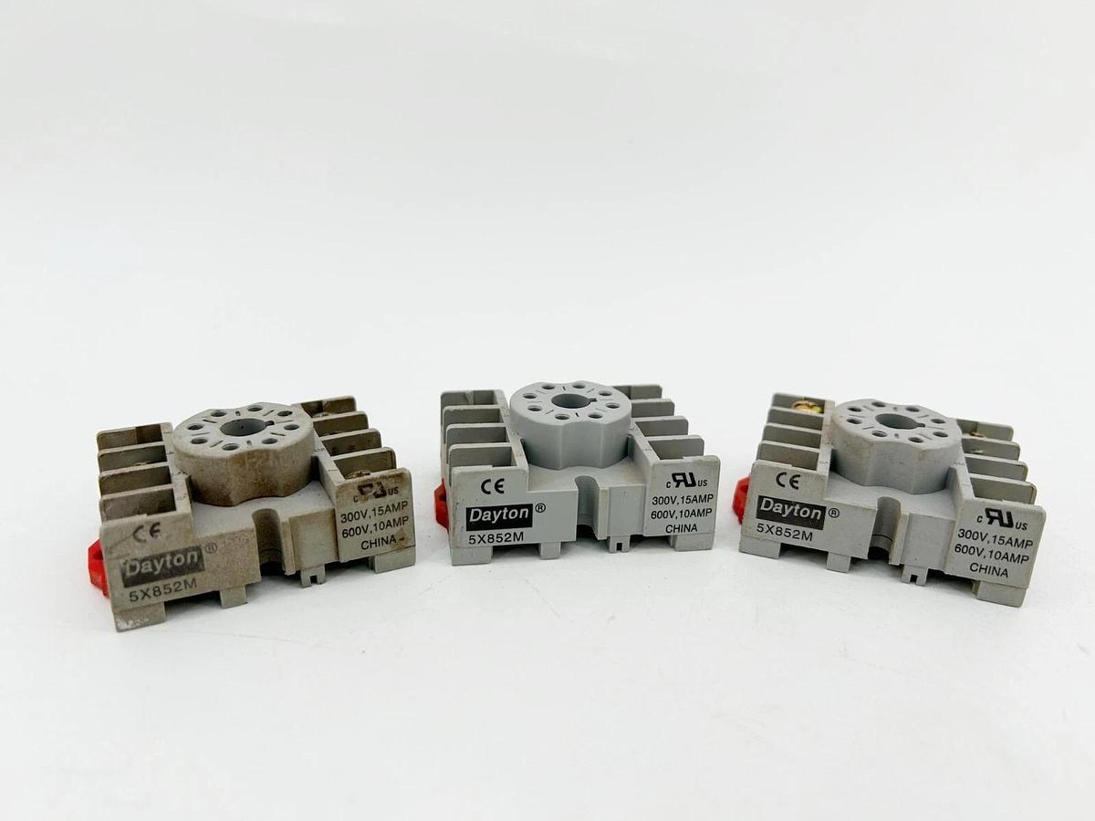 Used Lot of 3 Dayton 5X852M Relay Socket 300-600V 10-15A