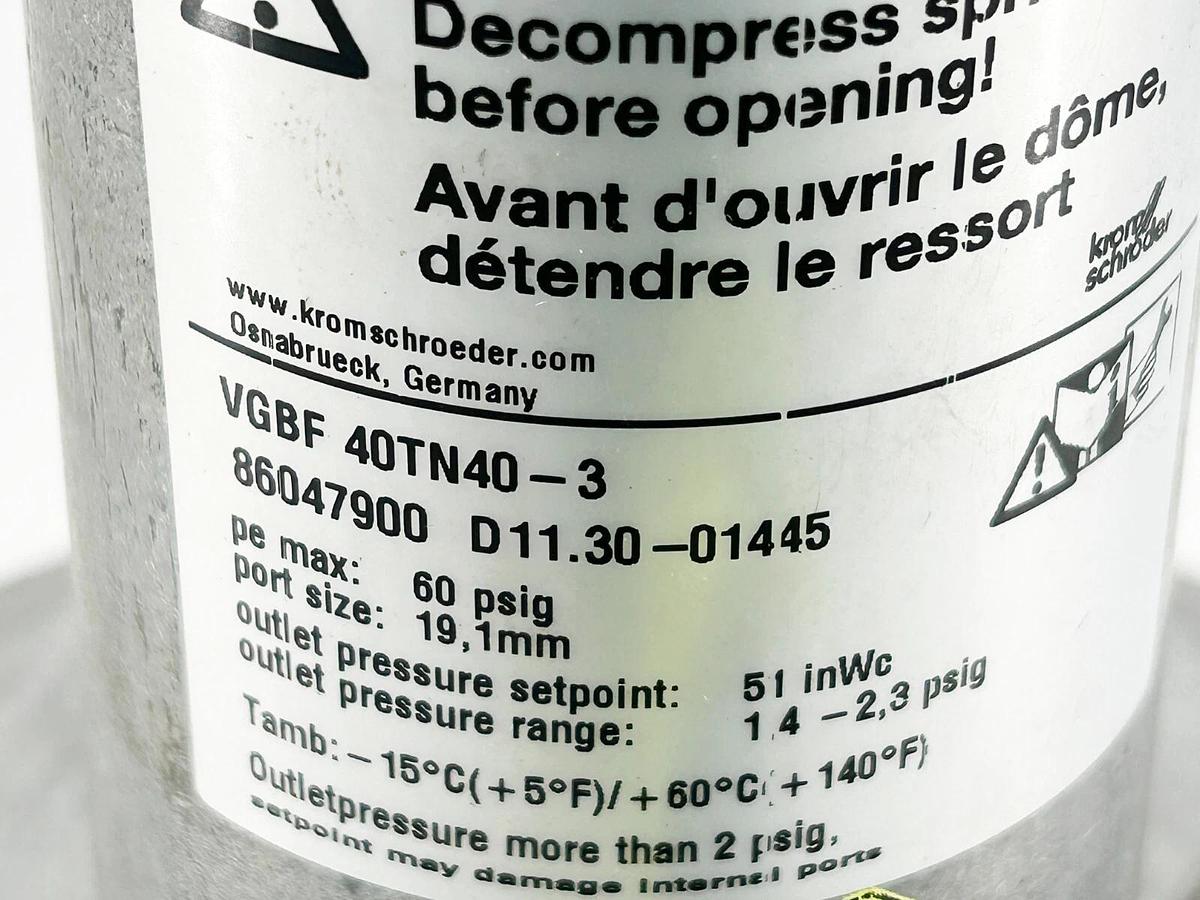 New Kromschroeder VGBF 40TN40-3 Pressure Regulator 60PSIG Port Size 19.1MM
