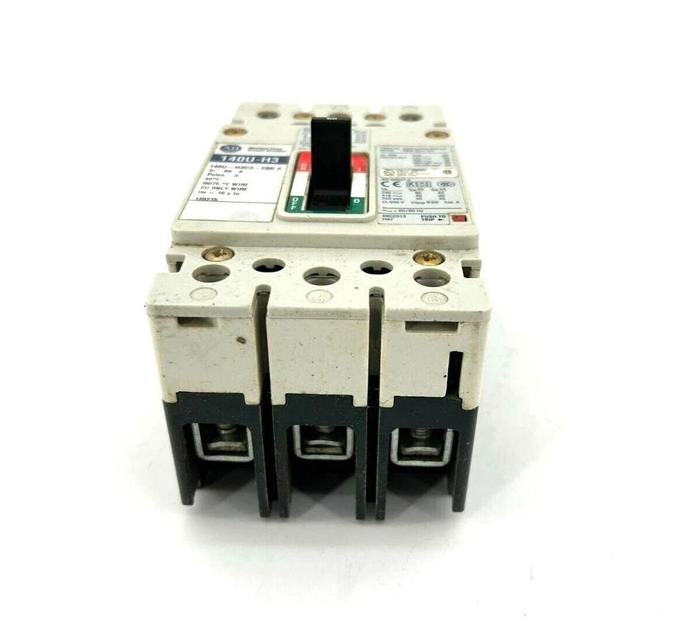 Used Allen Bradley 140U-H3C3-C60 Circuit Breaker, 60 A, 3 Pole,