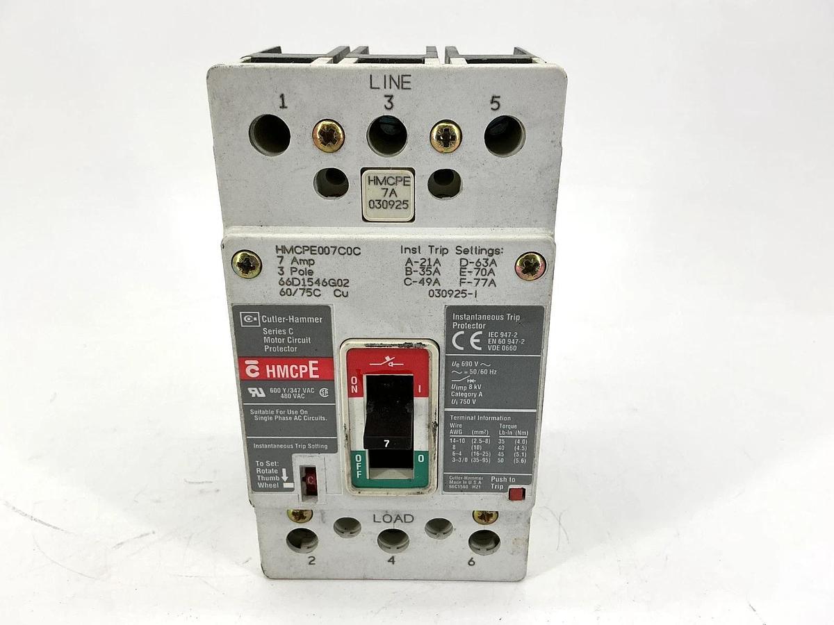 Used Cutler-Hammer HMCPE007C0C Ser C Motor Circuit Protector / Breaker 3P 7A 480VAC