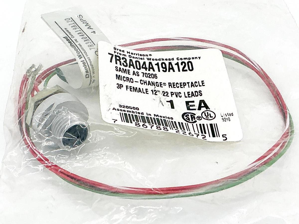 New Brad Harrison 7R3A04A19A120 Mico-Change Receptacle 3P Female 12" Lead 70206