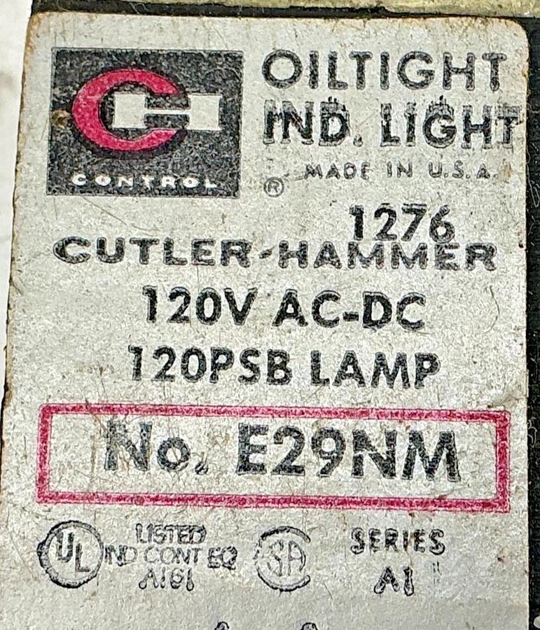 Used Cutler-Hammer E29-NM Ser A1 Oiltight Indicating Light Red 120VAC/VDC E29NM