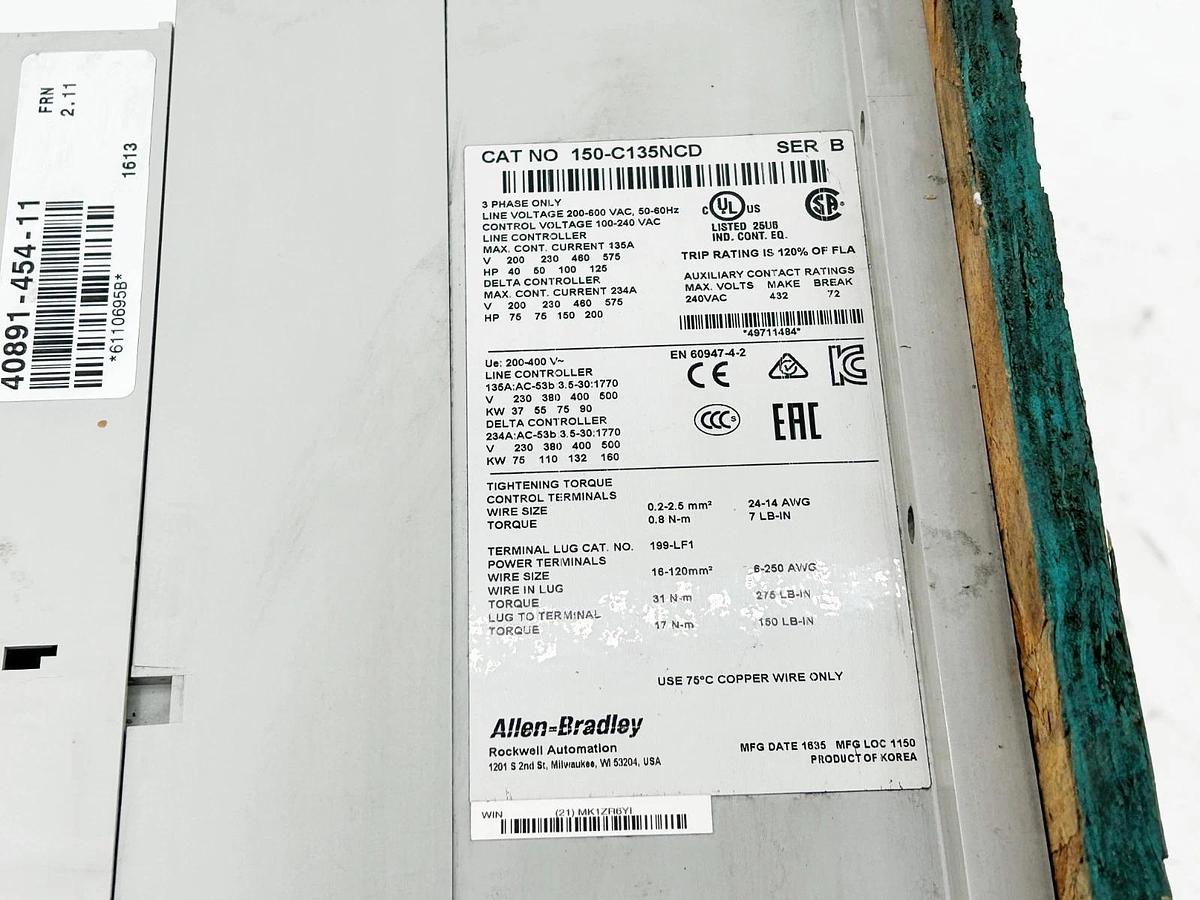 New Allen Bradley 150-C135NCD Smart Motor Controller 135A 600V 3PH - No Box