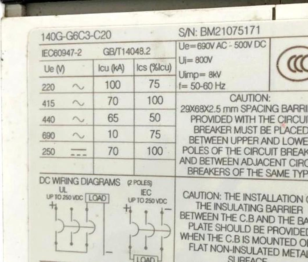 New Allen Bradley 140G-G6C3-C20 Circuit Breaker 20A 3P 480V-600Y/347V - No Box