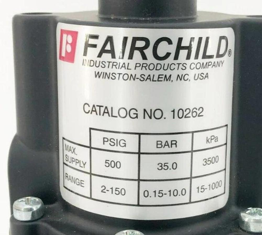 Used Fairchild 10262 Pressure Regulator 500psi Max 2-150psig Range 1/4"