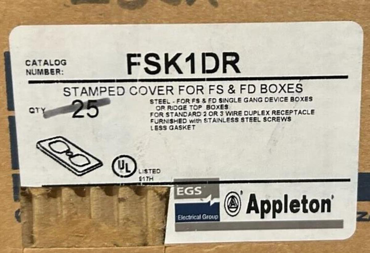 Lot of 3 New Appleton FSK1DR Stamped Steel Covers For FS & FD Boxes