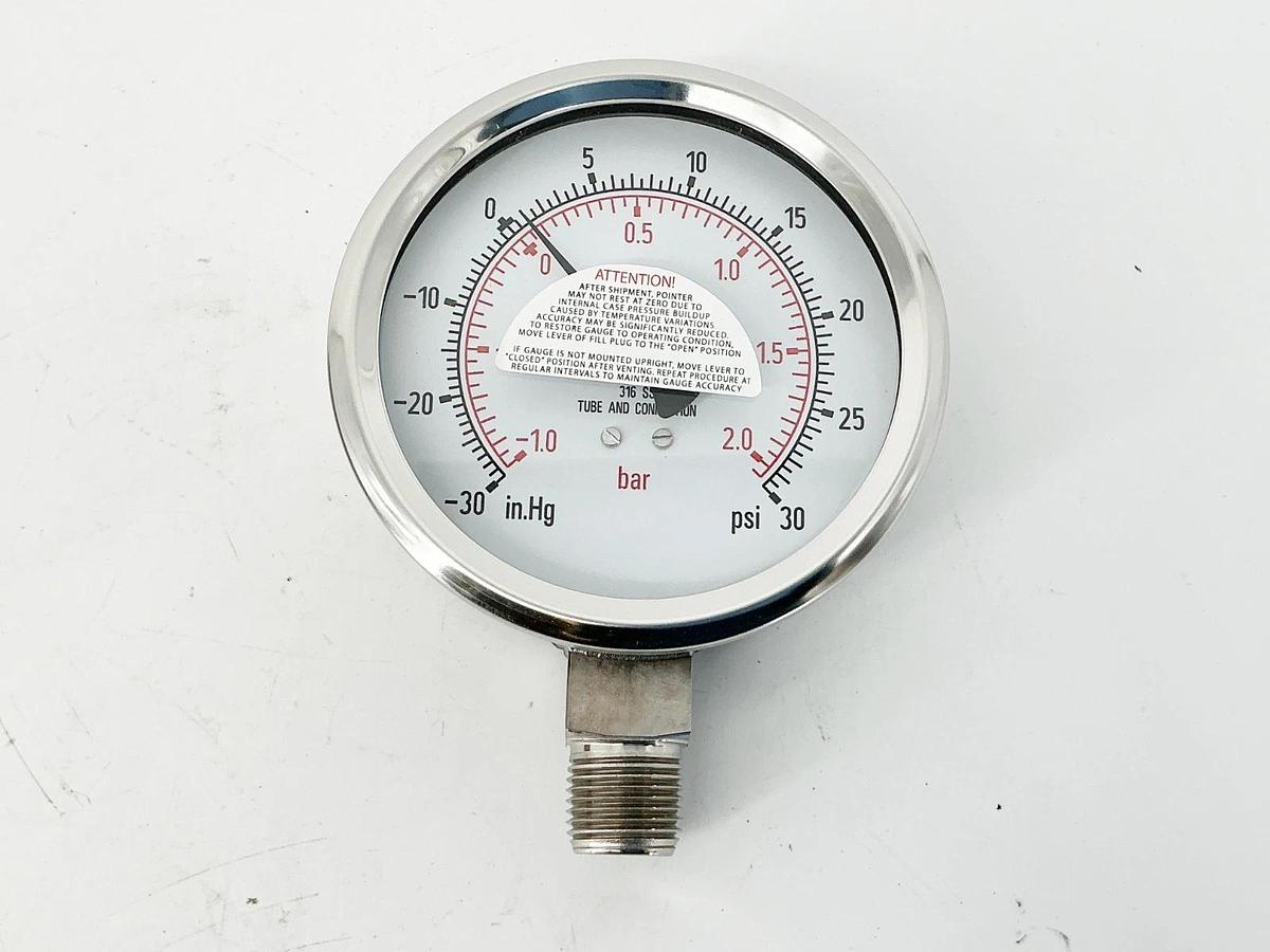 New Swagelok PGI-100C-PC30-LAPX Pressure Gauge 30PSIG 2Bar 1/2" NPT