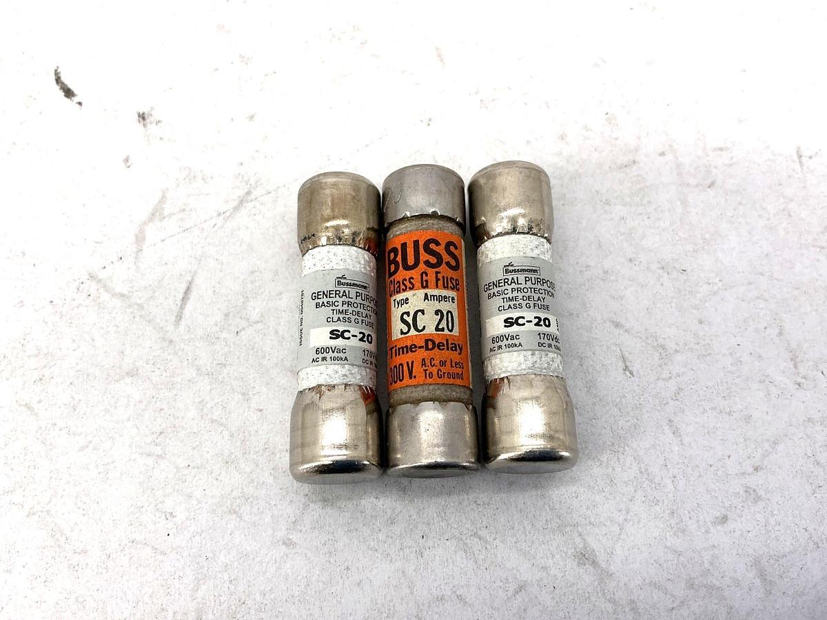 Lot of 3 New Bussmann SC-20 General Purpose Time-Delay Class G Fuse 20A 600V
