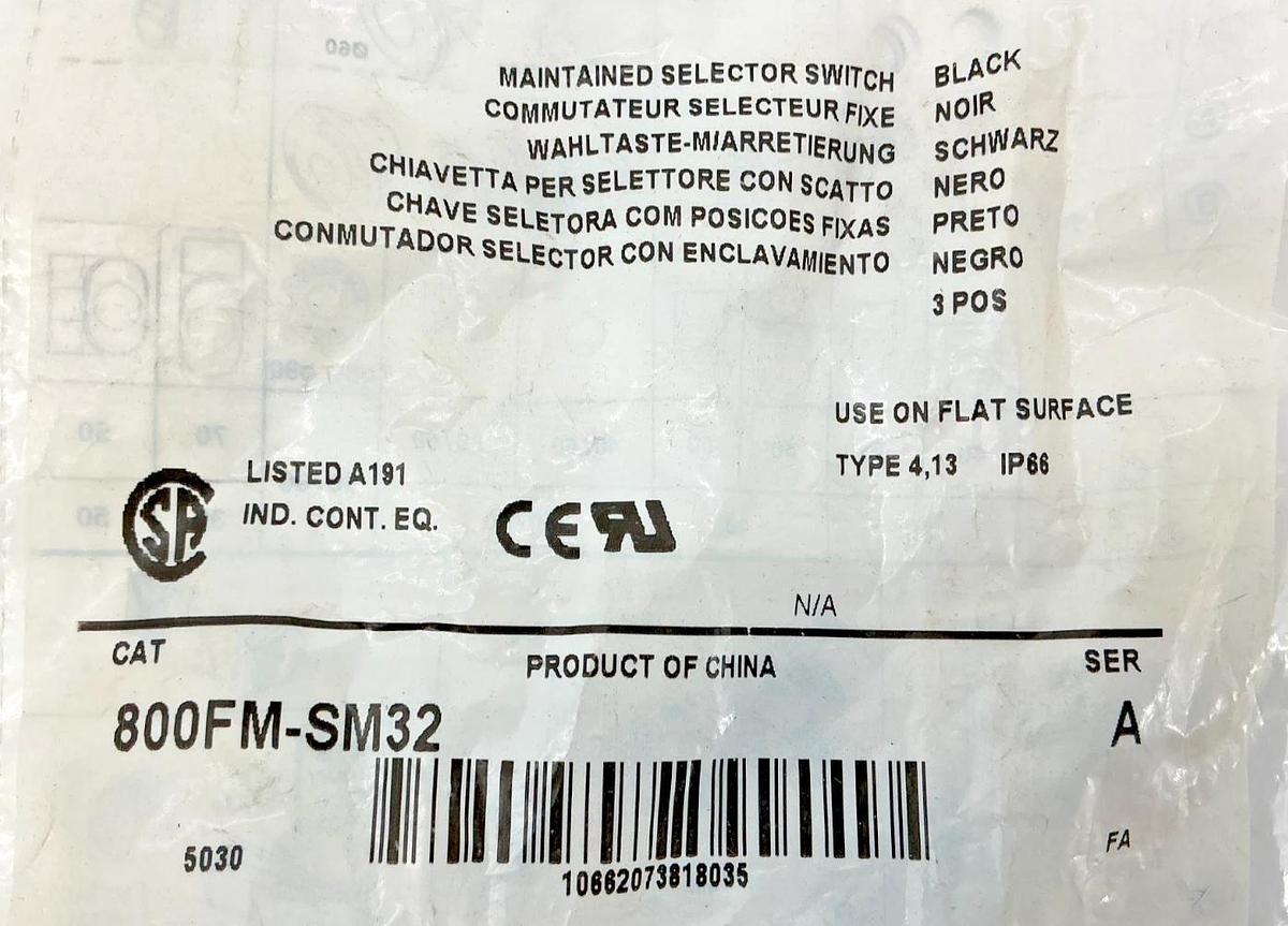New Allen Bradley 800FM-SM32 Series A Maintained Selector Switch Black 3Pos