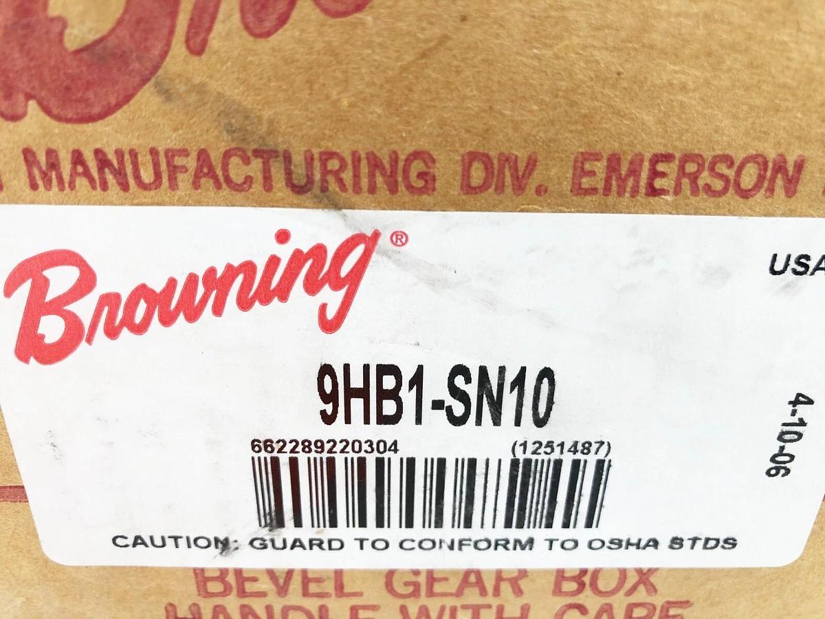 New Browning 9HB1-SN10 Bevel Gear Box Reducer 1:1 Ratio 1" Right Angle Shafts