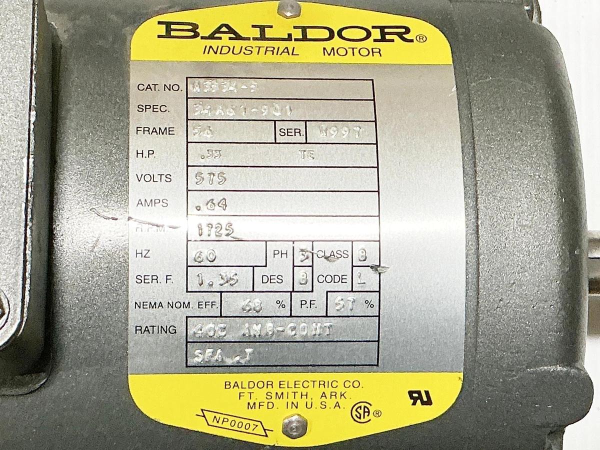 New Baldor M3534-5 Electric Motor .33HP 575V 1725RPM 3PH .64A 34A61-901 - No Box