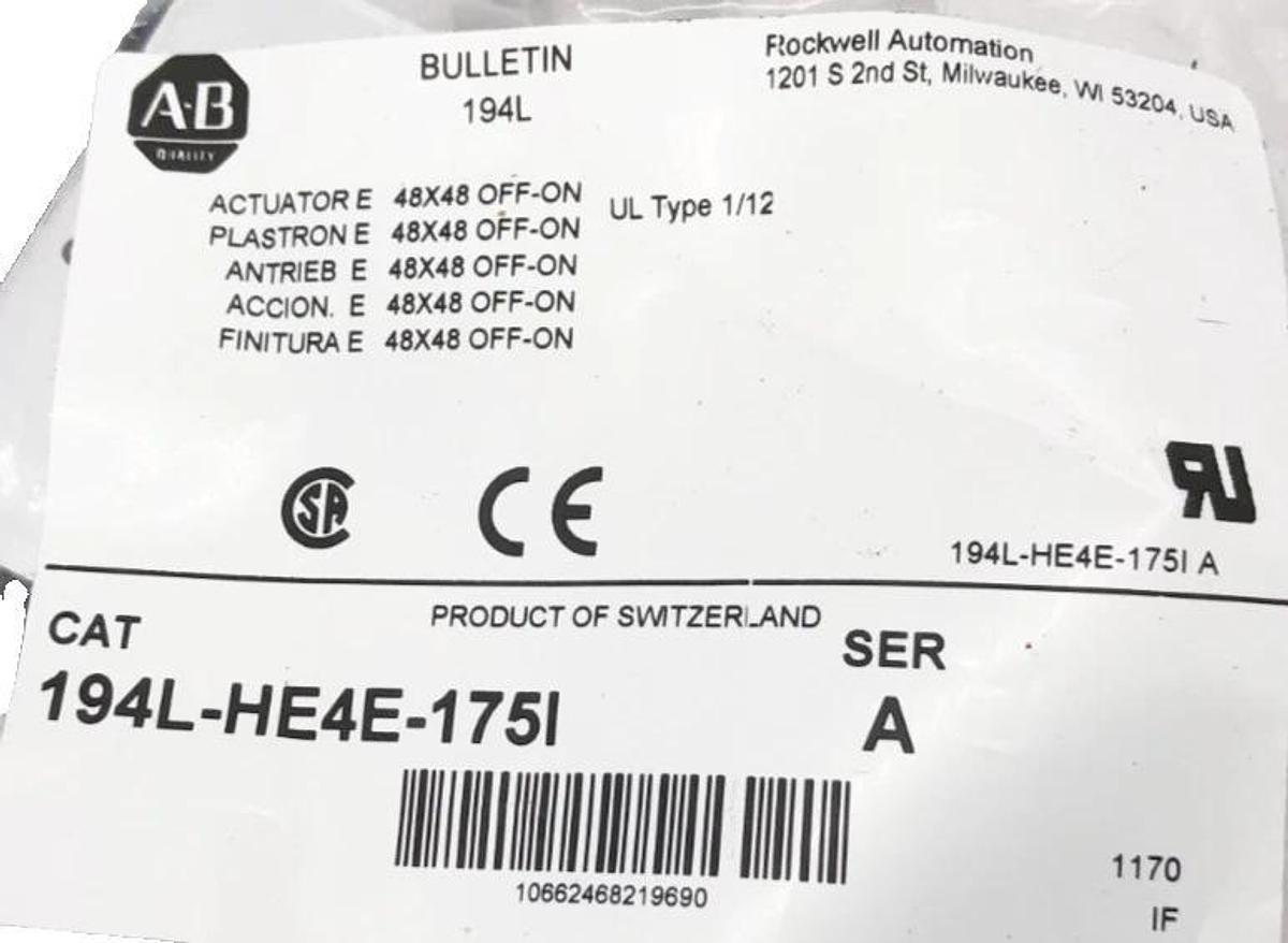 Lot of 2 New 194L-HE4E-175I Ser. A Control And Load Switch Actuator 48X48 OFF-ON