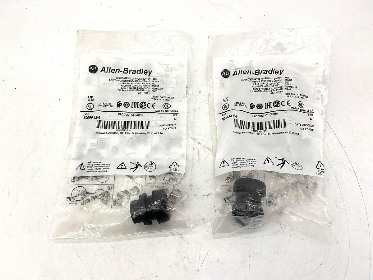 Lot of 2 New Allen Bradley 800FP-LF4 Ser A Illuminated Flush Push Button Red