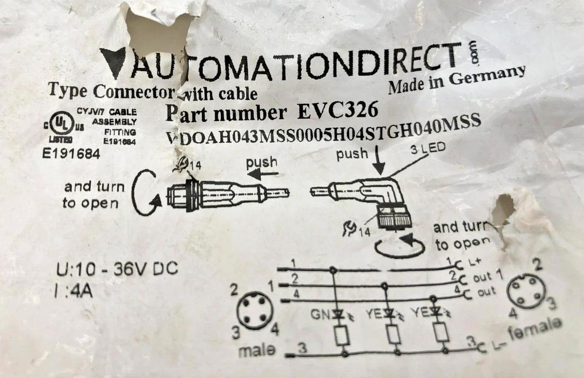 Lot of 2 New Automation Direct EVC326 Cable Connectors 10-36VDC
