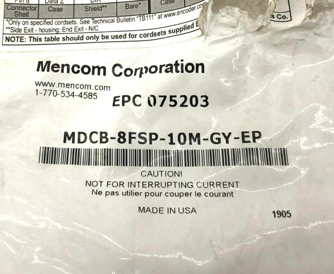 New Mencom MDCB-8FSP-10M-GY-EP Cordset Shielded Cable