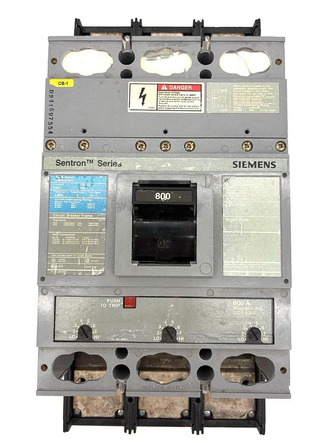 Used Siemens LMD63B800 Circuit Breaker 800A 600V 3P LMD63F800 w/800A Trip Unit