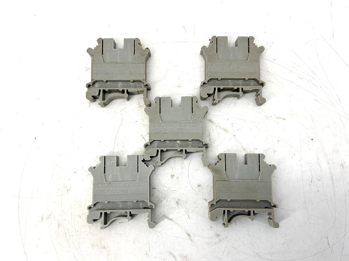 Lot of 5 New Phoenix Contact UK-10 Terminal Block 26-8AWG 55A 600V UK10
