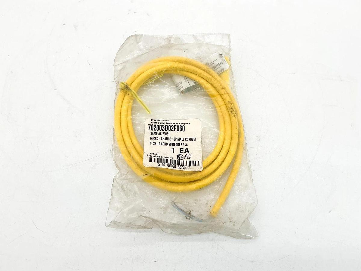 New Brad Harrison 702003D02F060 Micro-Change Cordset 2P Male 90 Deg PVC 70061