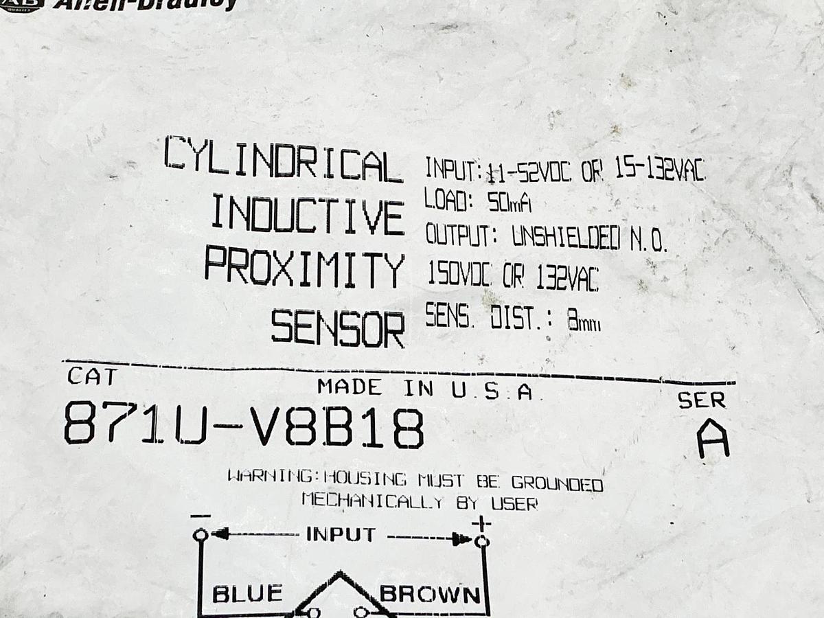 New Allen Bradley 871U-V8B18 Cylindrical Inductive Proximity Sensor 150V Ser.A