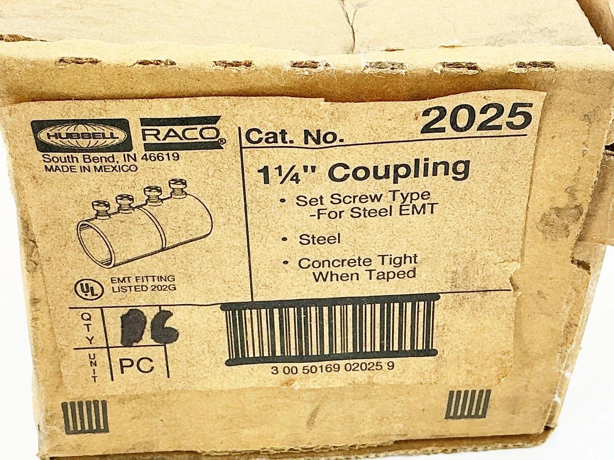 New Box of 6 Hubbell 2025 1-1/4" Coupling Set Screw Type EMT