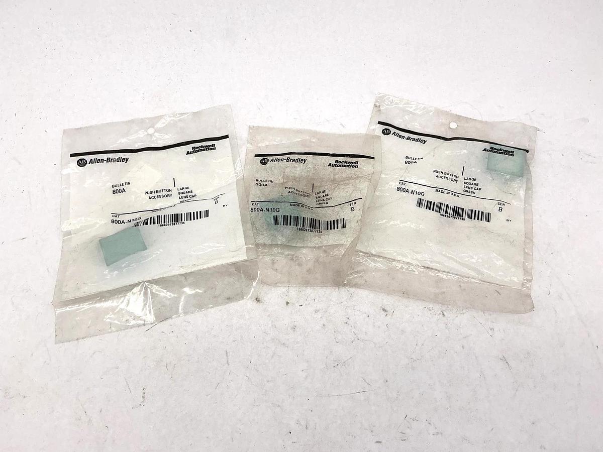 Lot of 3 New Allen Bradley 800A-N10G Pushbutton Large Square Lens Cap Green