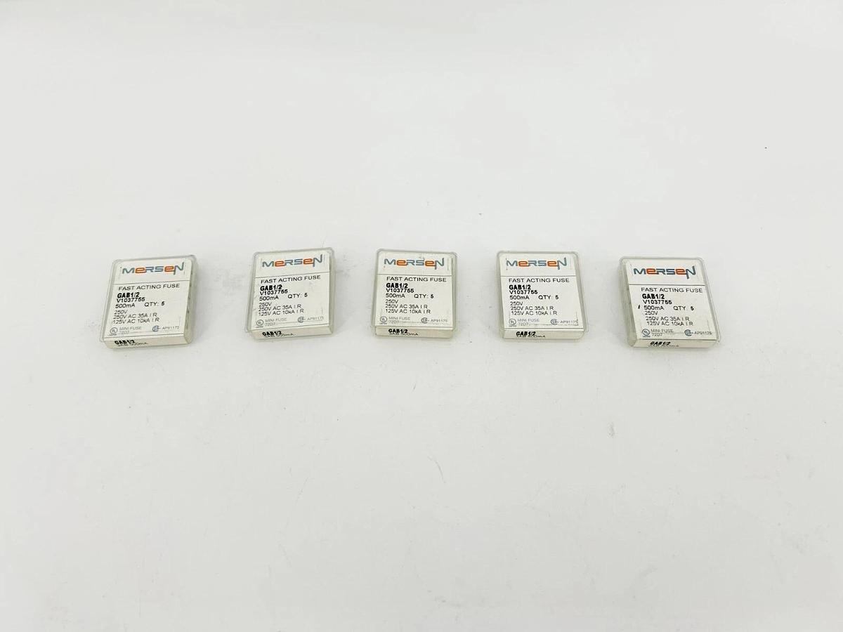 Lot of 25 New Mersen GAB1/2 Fast-Acting Fuses, 250VAC, 0.5A