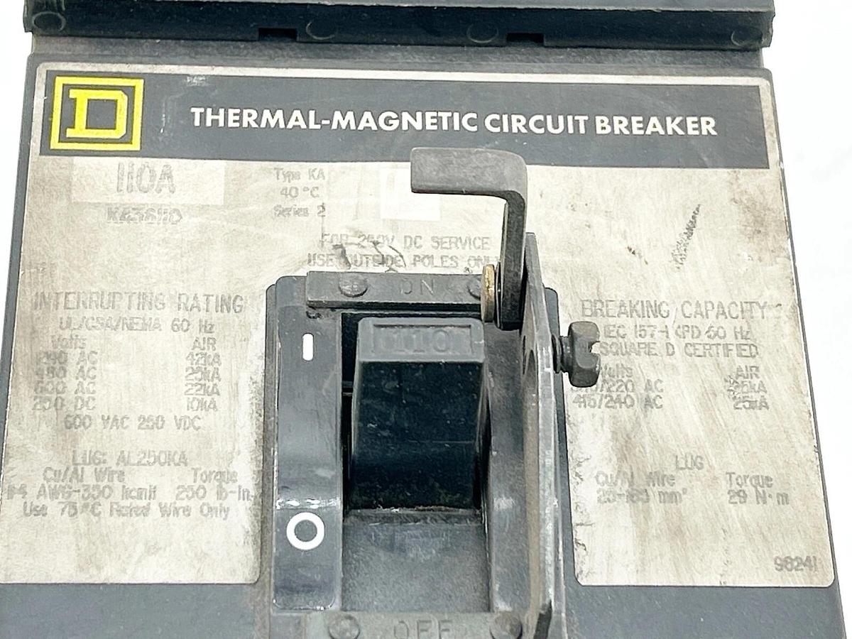 Used Square D KA36110 Circuit Breaker 110A 3 Pole 600V KA Frame - No Box