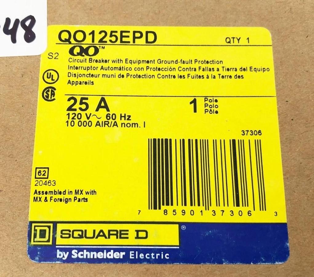 New Square D QO125EPD Circuit Breaker 25A 120V 60Hz 1 Pole