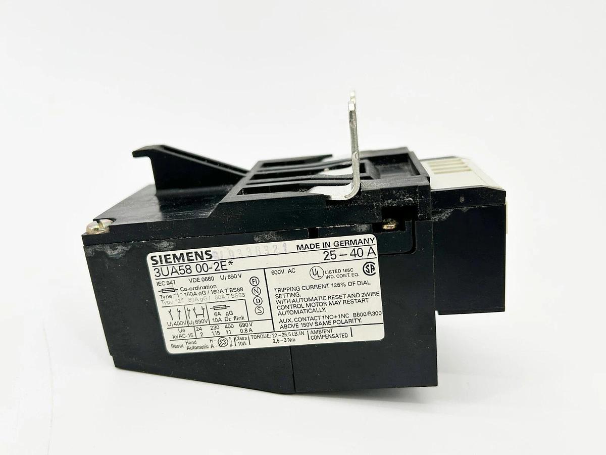 Used Siemens 3UA58 00-2E Solid State Overload Bimetal Relay 40A 600V