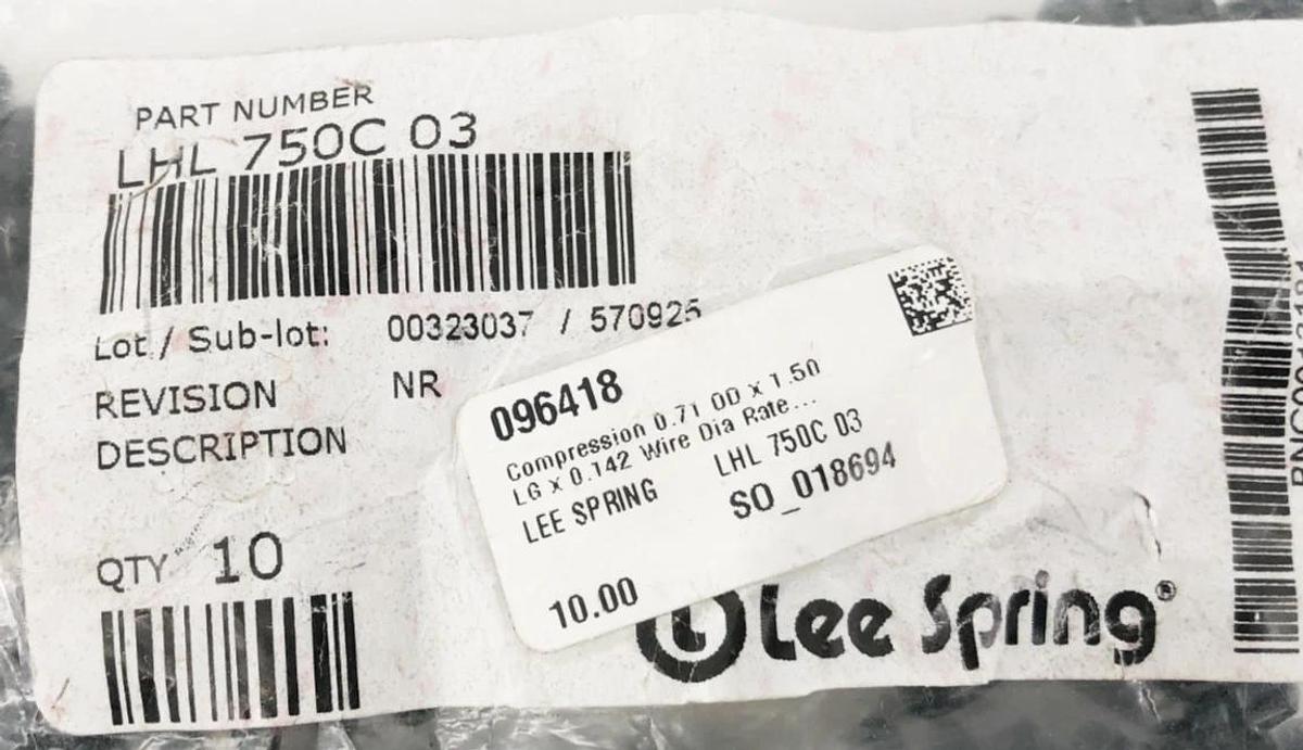 Bag of 10 New Lee LHL 750C 03 Compression Spring 0.71" OD 1.5" L 0.142" Wire Dia