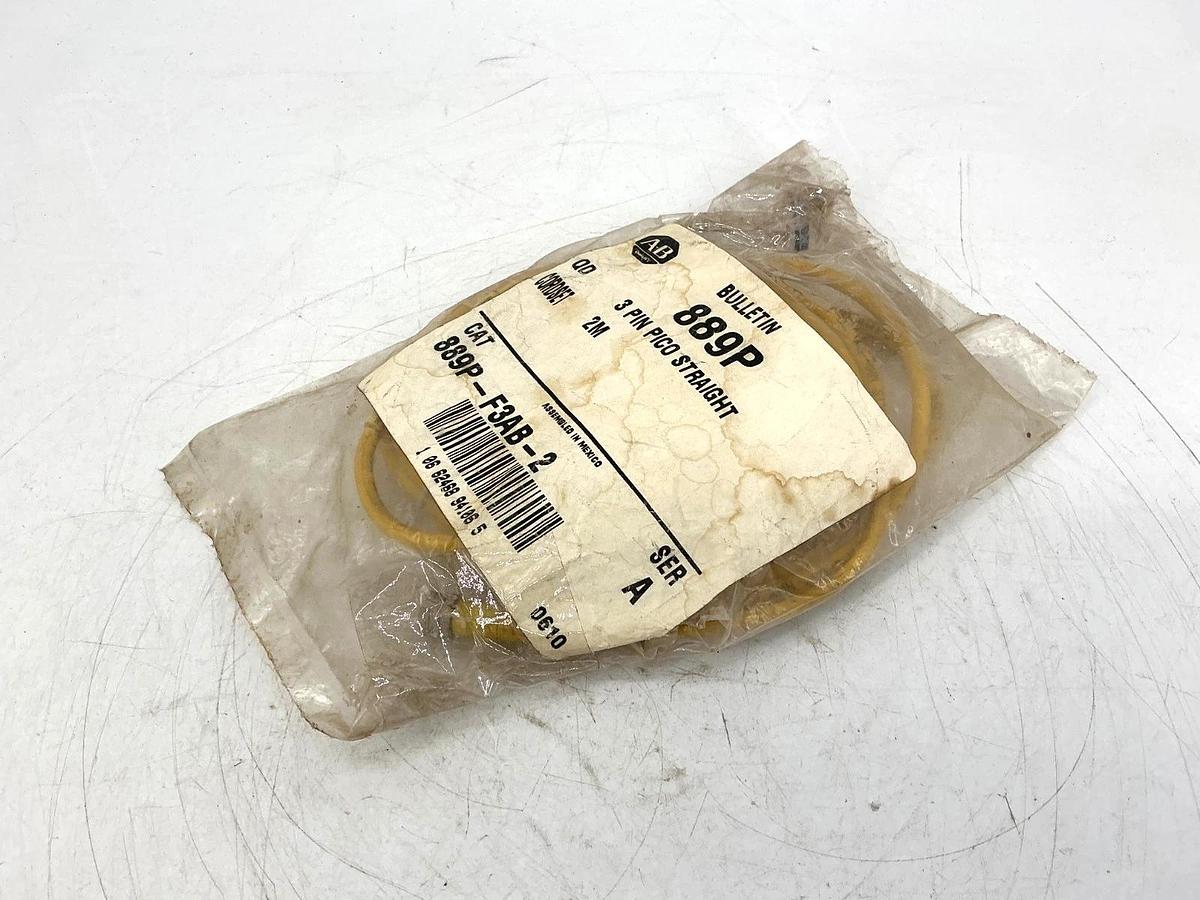 New Allen Bradley 889P-F3AB-2 Ser A QD Cordset Female 3-Pin Pico Straight 2m