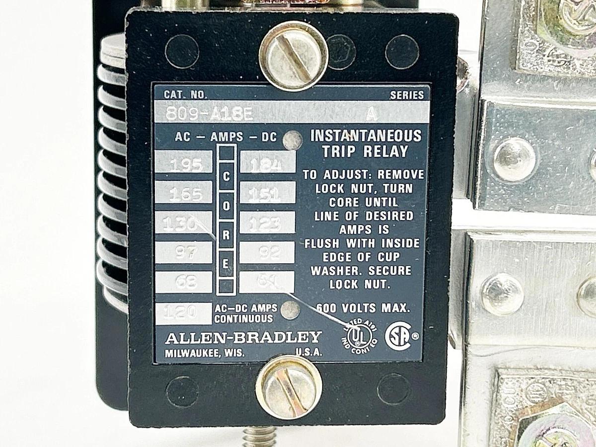 New Allen Bradley 809-A18E Ser. A Instantaneous Trip Current Relay 120A 1NO