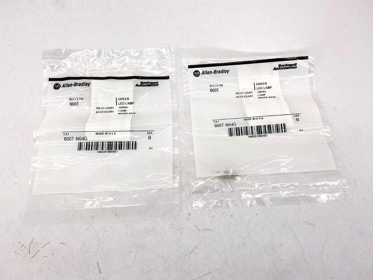 Lot of 2 New Allen Bradley 800T-N64G Ser B Green LED Lamp 120V Wedge Base
