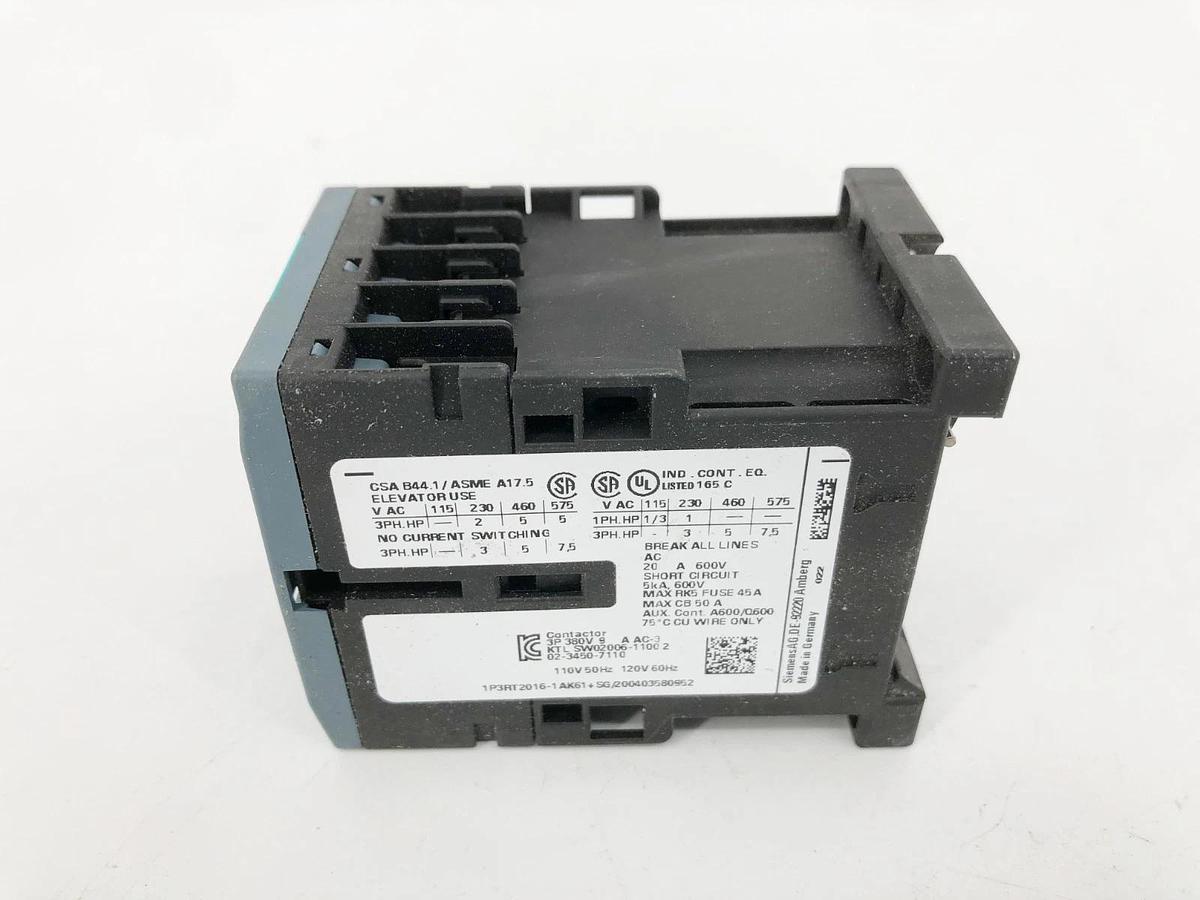 New Siemens 3RT2016-1AK61 Contactor 3P 9A 110/120V 13Y533