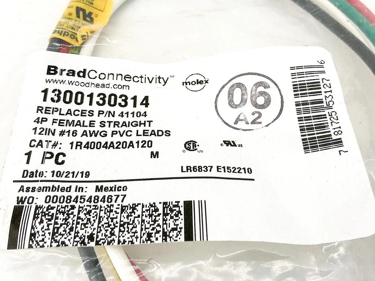 New Lot of 2 Brad Connectivity 1300130314 Cordset 4P 12" 1R4004A20A120 41104
