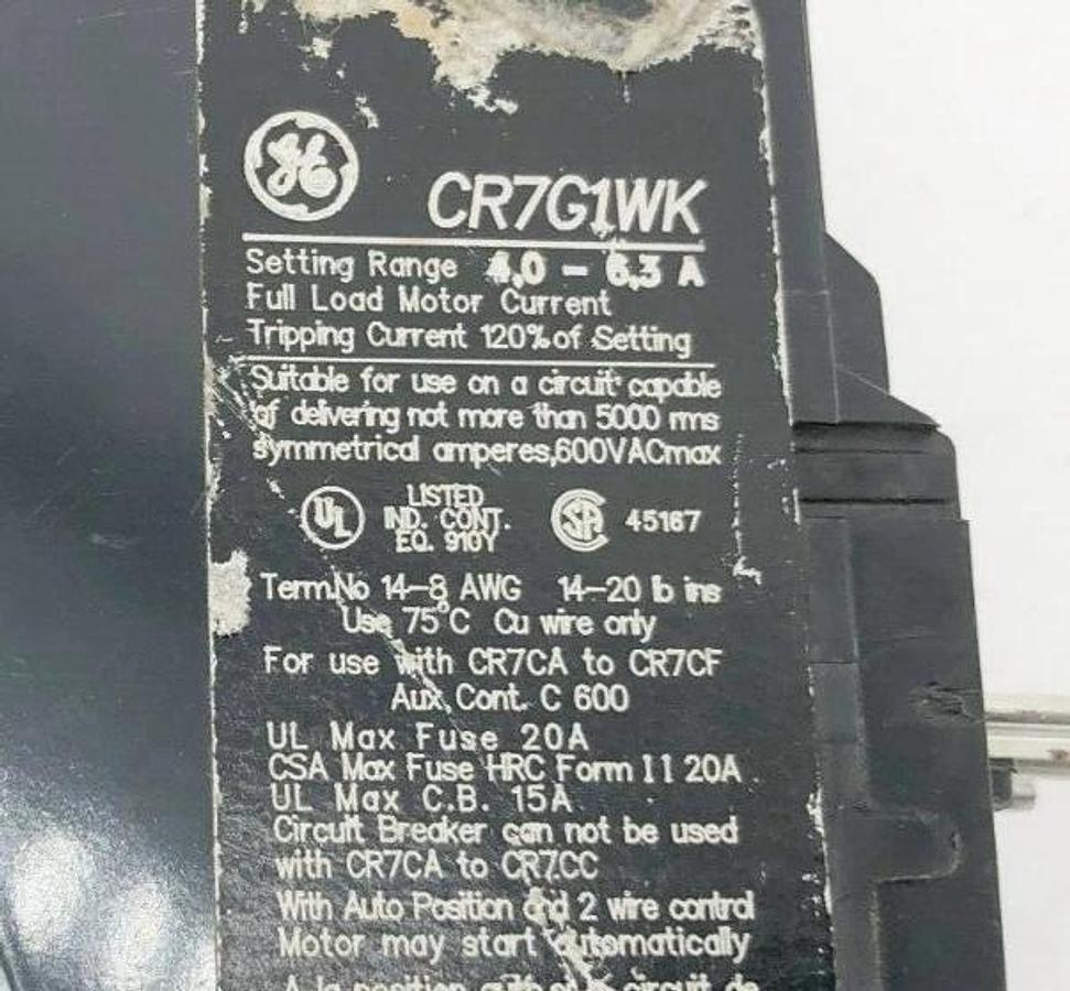 New GE General Electric CR7G1WK Overload Relay 4.0-6.3A - No Box