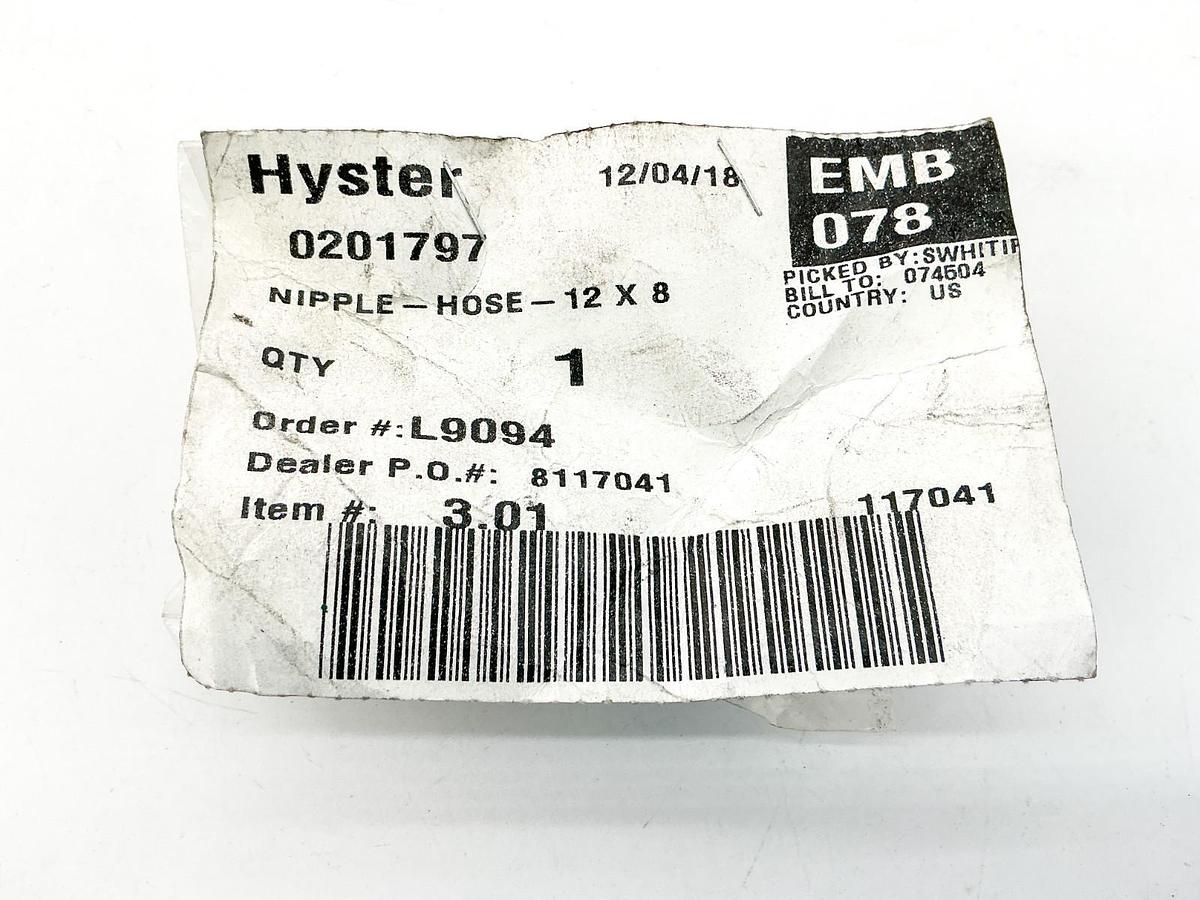 New Hyster 0201797 Nipple Hose 12X8