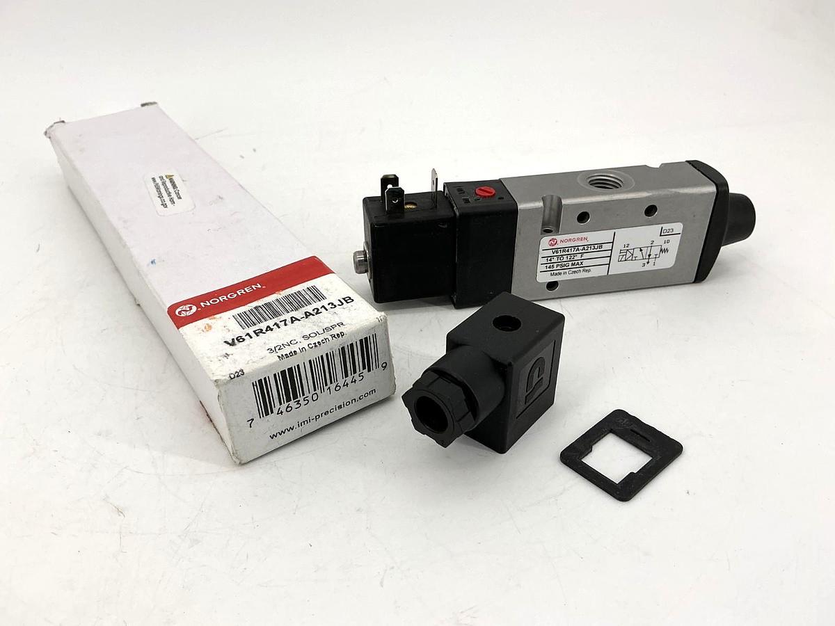 New Norgren V61R417A-A213JB Solenoid Valve 3/2NC 14-122°F 145PSIG Coil-24VDC