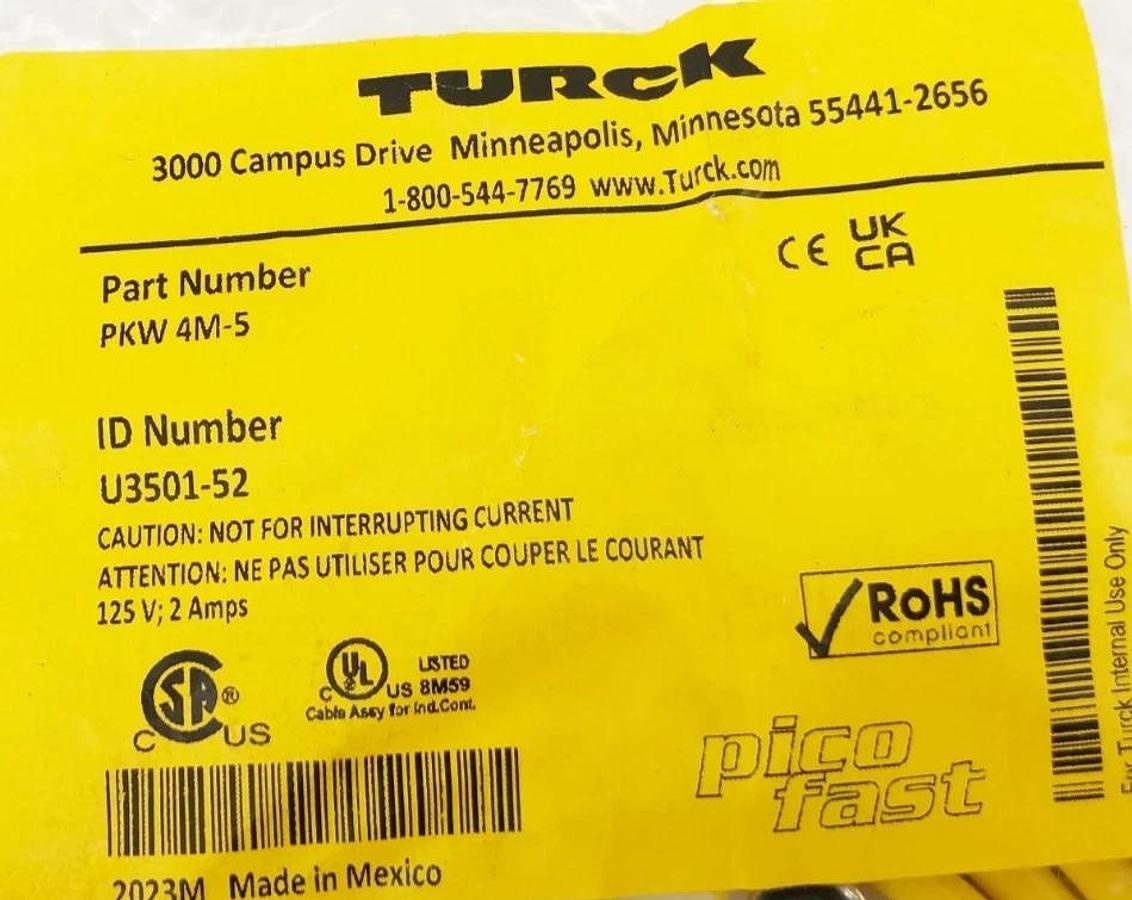 New Turck PKW 4M-5 Cordset Right Angle M8 Female 4-Pin 16FT. U3501-52