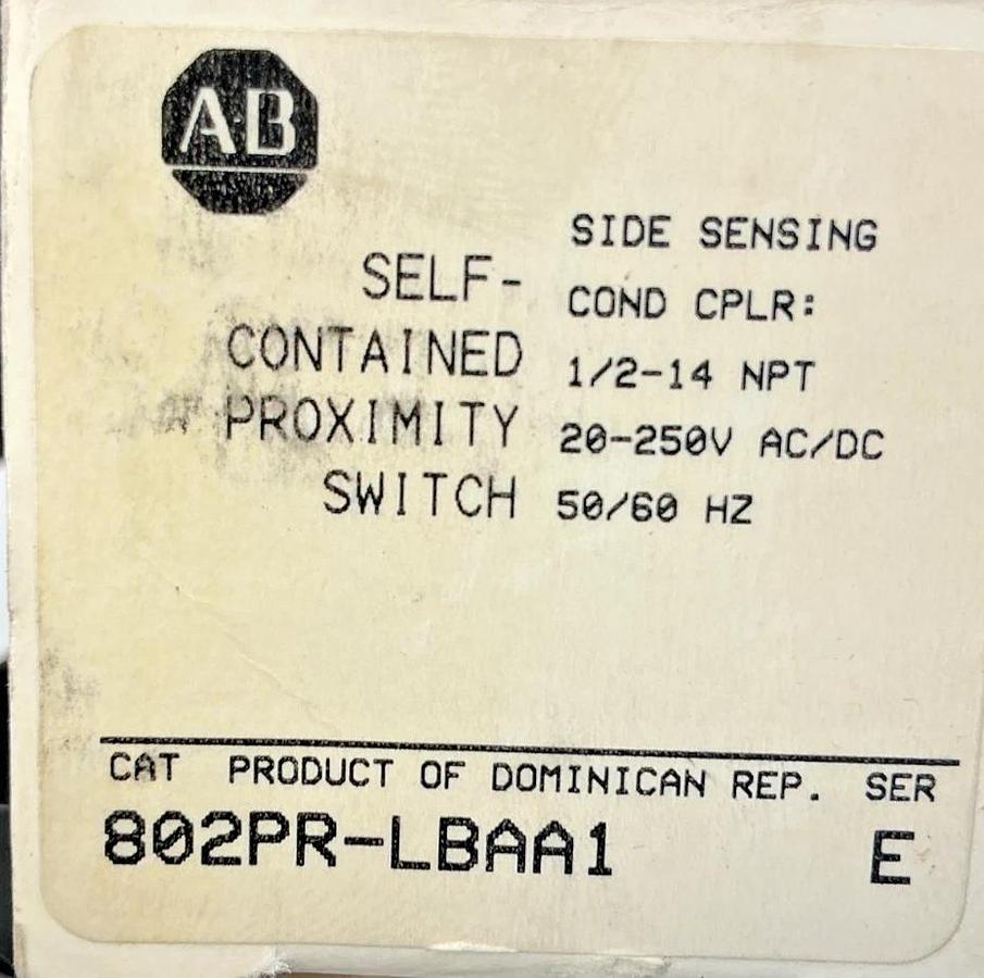 New Allen Bradley 802PR-LBAA1 Ser E Proximity Switch 1/2-14NPT 20-250V 50/60HZ