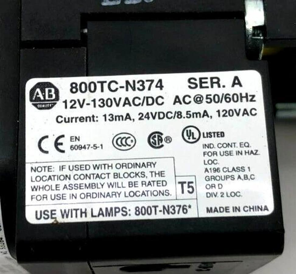 New Allen Bradley 800TC-FXTQH2RA1S Ser. U Push-Pull Device, 12-130VAC/DC, 2 POS